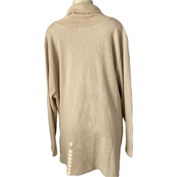 Roaman's + 34/36 Beige Thermal Knit Pattern Shawl Collar Long Sleeve Tunic Top - Picture 4 of 6